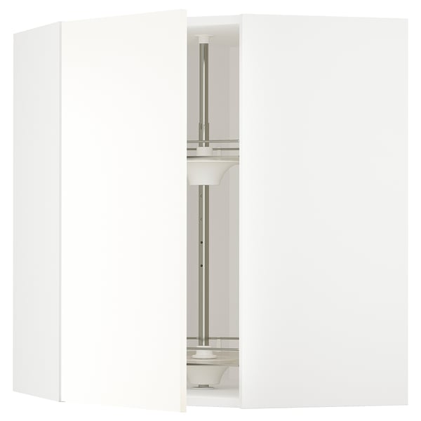 METOD corner wall cabinet with carousel, white/Vallstena white, 68x80 cm