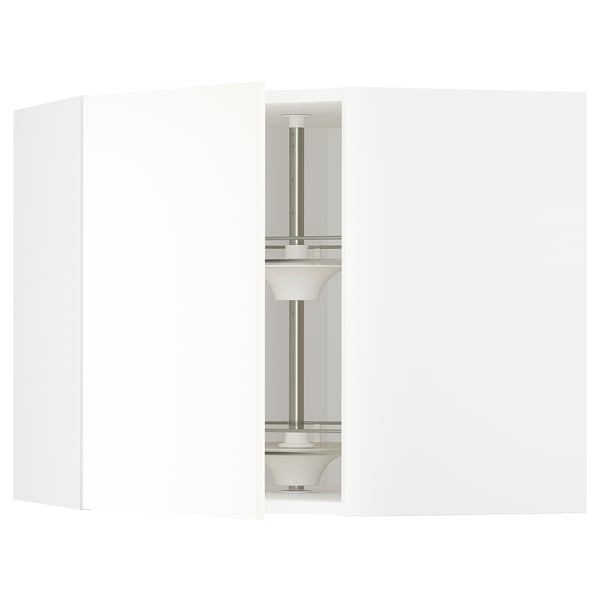 METOD corner wall cabinet with carousel, white/Vallstena white, 68x60 cm