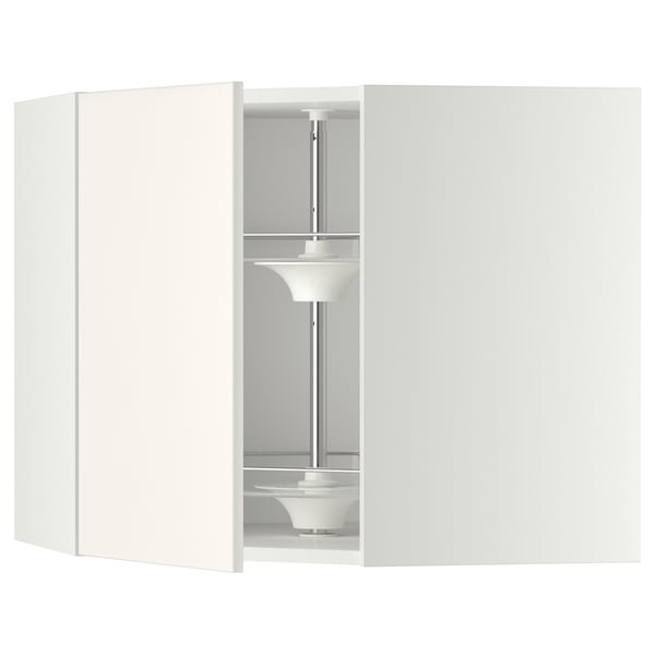 METOD corner wall cabinet with carousel, white/Veddinge white, 68x60 cm