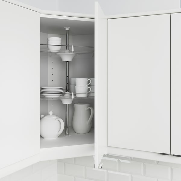 METOD corner wall cabinet with carousel, white/Veddinge white, 68x60 cm