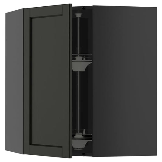 METOD - METOD Corner wall cabinet with carousel, black-grey/Lerhyttan black stained, 68x80 cm