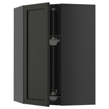 METOD corner wall cabinet with carousel, black-grey/Lerhyttan black stained, 68x100 cm