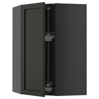 METOD corner wall cabinet with carousel, black-grey/Lerhyttan black stained, 68x100 cm