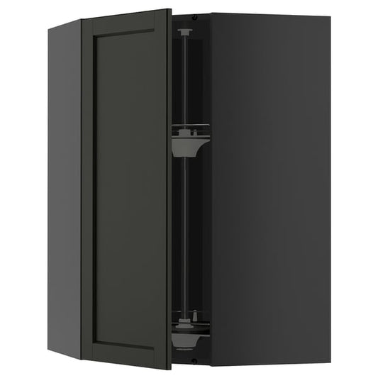 METOD - METOD Corner wall cabinet with carousel, black-grey/Lerhyttan black stained, 68x100 cm
