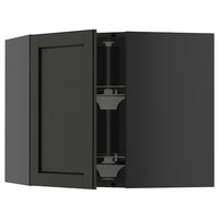 METOD corner wall cabinet with carousel, black-grey/Lerhyttan black stained, 68x60 cm