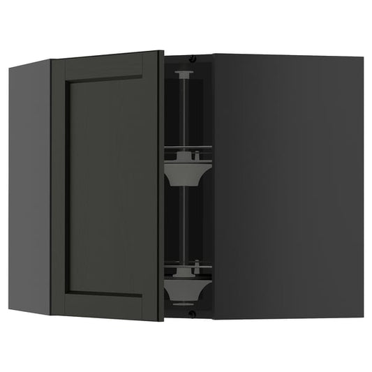 METOD - METOD Corner wall cabinet with carousel, black-grey/Lerhyttan black stained, 68x60 cm