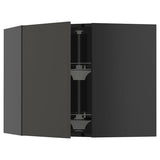 METOD corner wall cabinet with carousel, black-grey/Nickebo matt anthracite, 68x60 cm