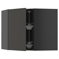 METOD corner wall cabinet with carousel, black-grey/Nickebo matt anthracite, 68x60 cm
