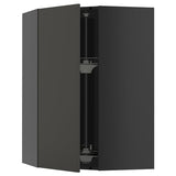 METOD corner wall cabinet with carousel, black-grey/Nickebo matt anthracite, 68x100 cm