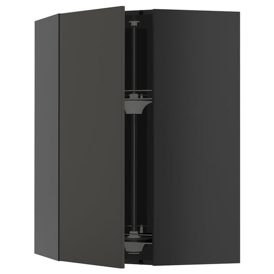 METOD - METOD Corner wall cabinet with carousel, black-grey/Nickebo matt anthracite, 68x100 cm