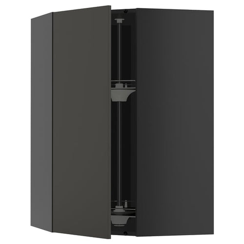 METOD - METOD Corner wall cabinet with carousel, black-grey/Nickebo matt anthracite, 68x100 cm