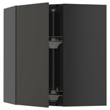 METOD corner wall cabinet with carousel, black-grey/Nickebo matt anthracite, 68x80 cm