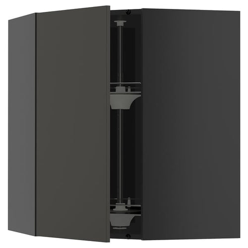 METOD - METOD Corner wall cabinet with carousel, black-grey/Nickebo matt anthracite, 68x80 cm