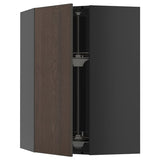 METOD corner wall cabinet with carousel, black-grey/Sinarp brown, 68x100 cm