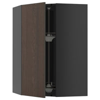 METOD corner wall cabinet with carousel, black-grey/Sinarp brown, 68x100 cm