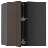 METOD corner wall cabinet with carousel, black-grey/Sinarp brown, 68x80 cm