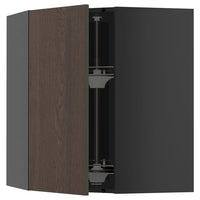 METOD corner wall cabinet with carousel, black-grey/Sinarp brown, 68x80 cm