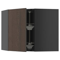 METOD corner wall cabinet with carousel, black-grey/Sinarp brown, 68x60 cm