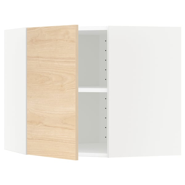 METOD corner wall cabinet with shelves, white/Askersund light ash effect, 68x60 cm