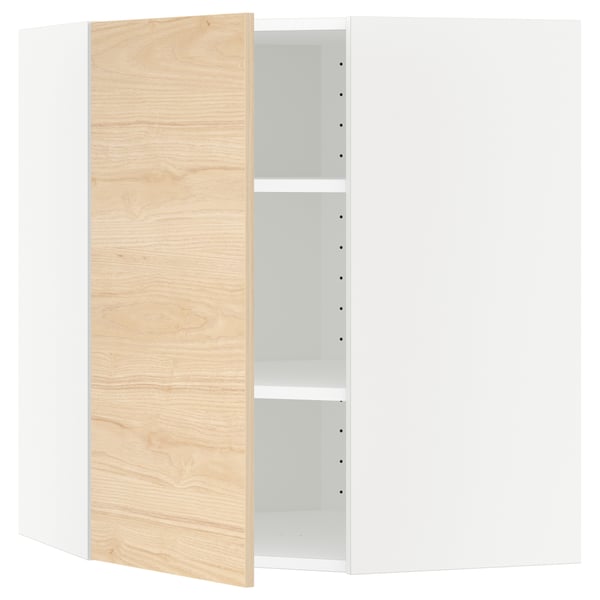 METOD corner wall cabinet with shelves, white/Askersund light ash effect, 68x80 cm