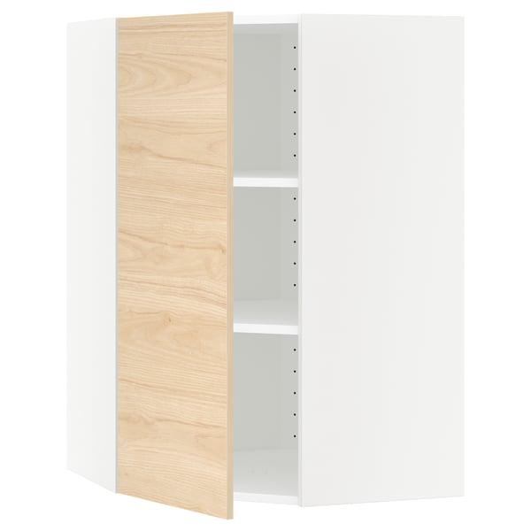 METOD corner wall cabinet with shelves, white/Askersund light ash effect, 68x100 cm