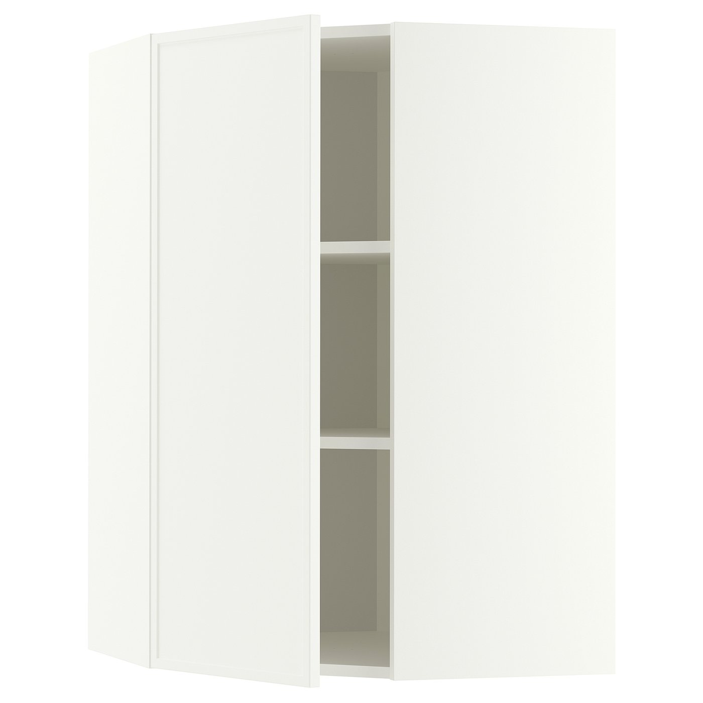 METOD corner wall cabinet with shelves, white/Aspudden matt white, 68x100 cm
