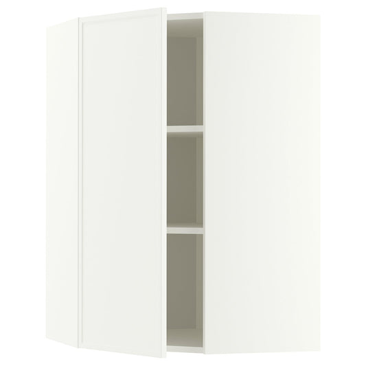 METOD corner wall cabinet with shelves, white/Aspudden matt white, 68x100 cm