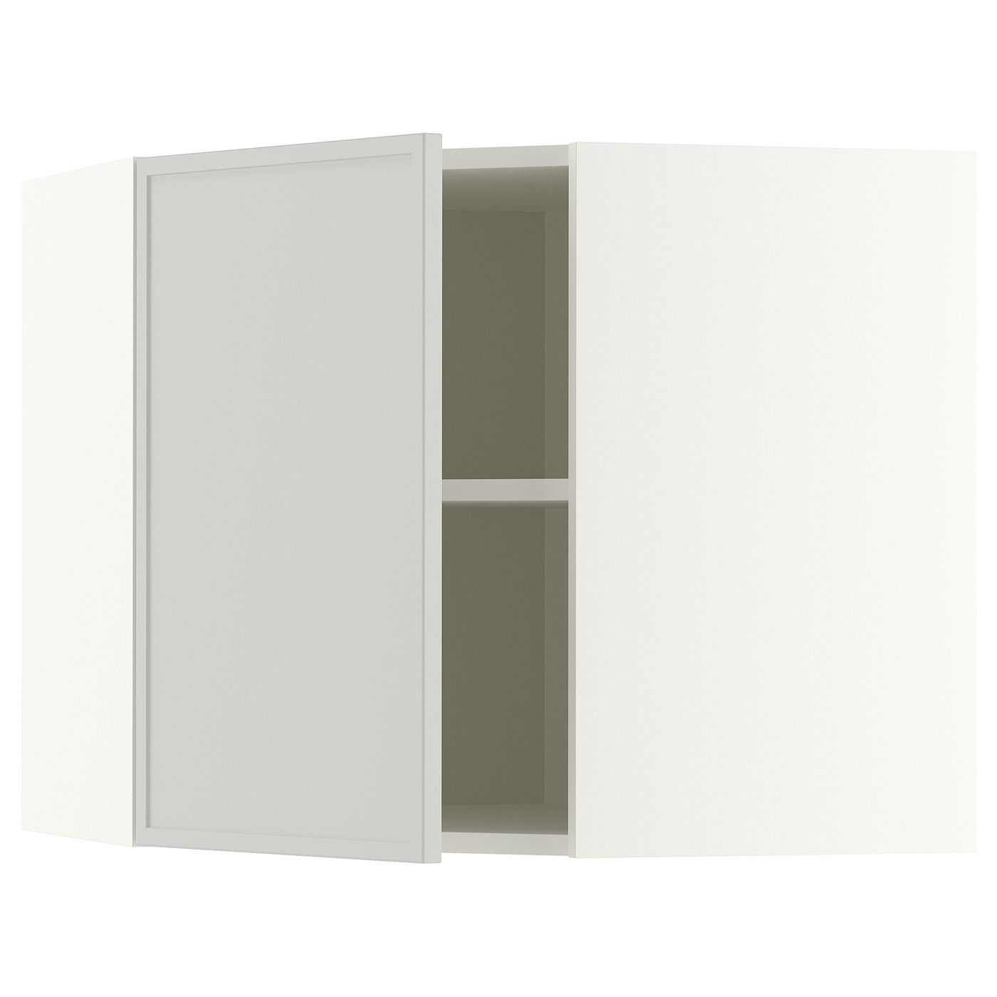 METOD corner wall cabinet with shelves, white/Aspudden light grey, 68x60 cm