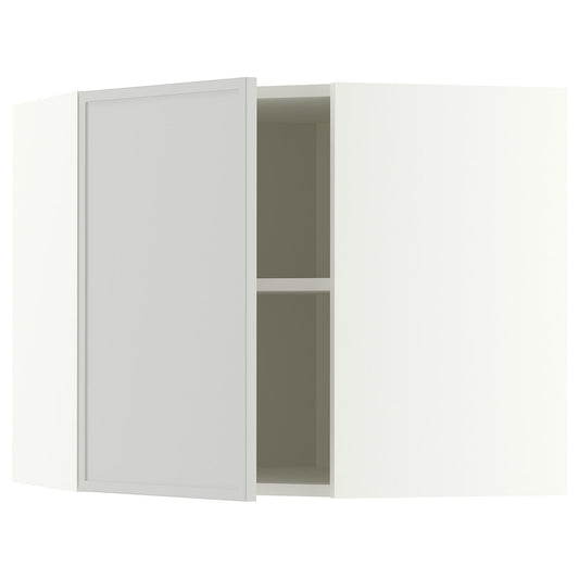 METOD corner wall cabinet with shelves, white/Aspudden light grey, 68x60 cm