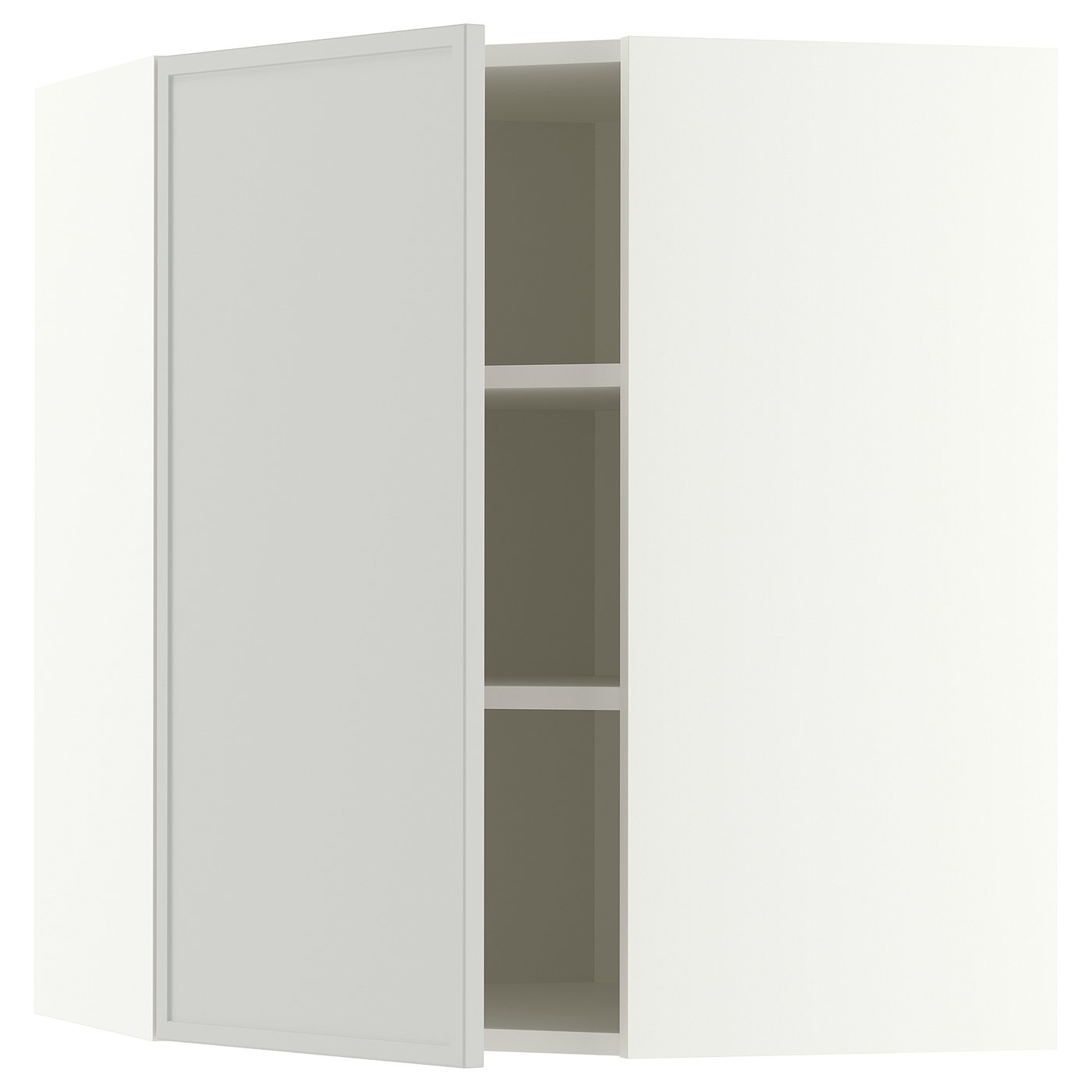 METOD corner wall cabinet with shelves, white/Aspudden light grey, 68x80 cm