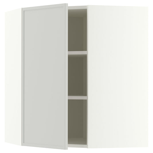 METOD corner wall cabinet with shelves, white/Aspudden light grey, 68x80 cm