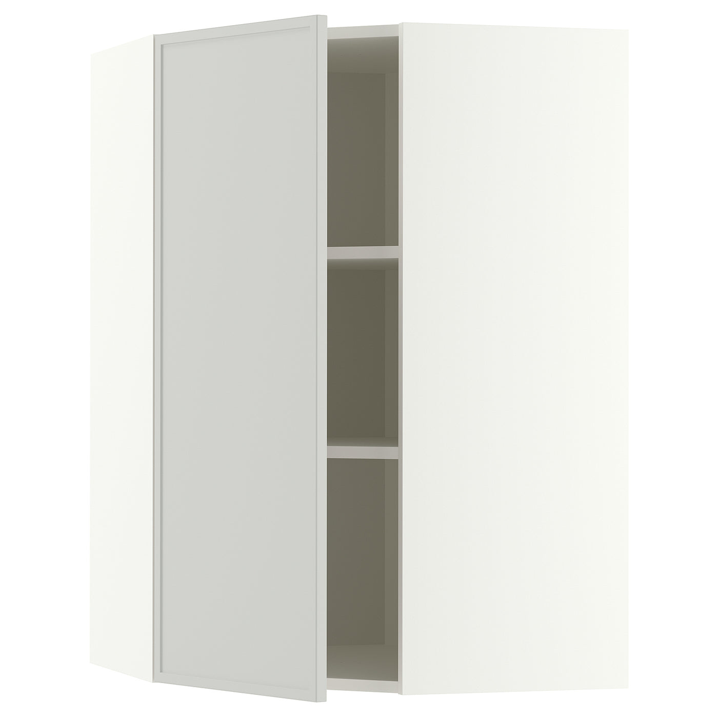 METOD corner wall cabinet with shelves, white/Aspudden light grey, 68x100 cm