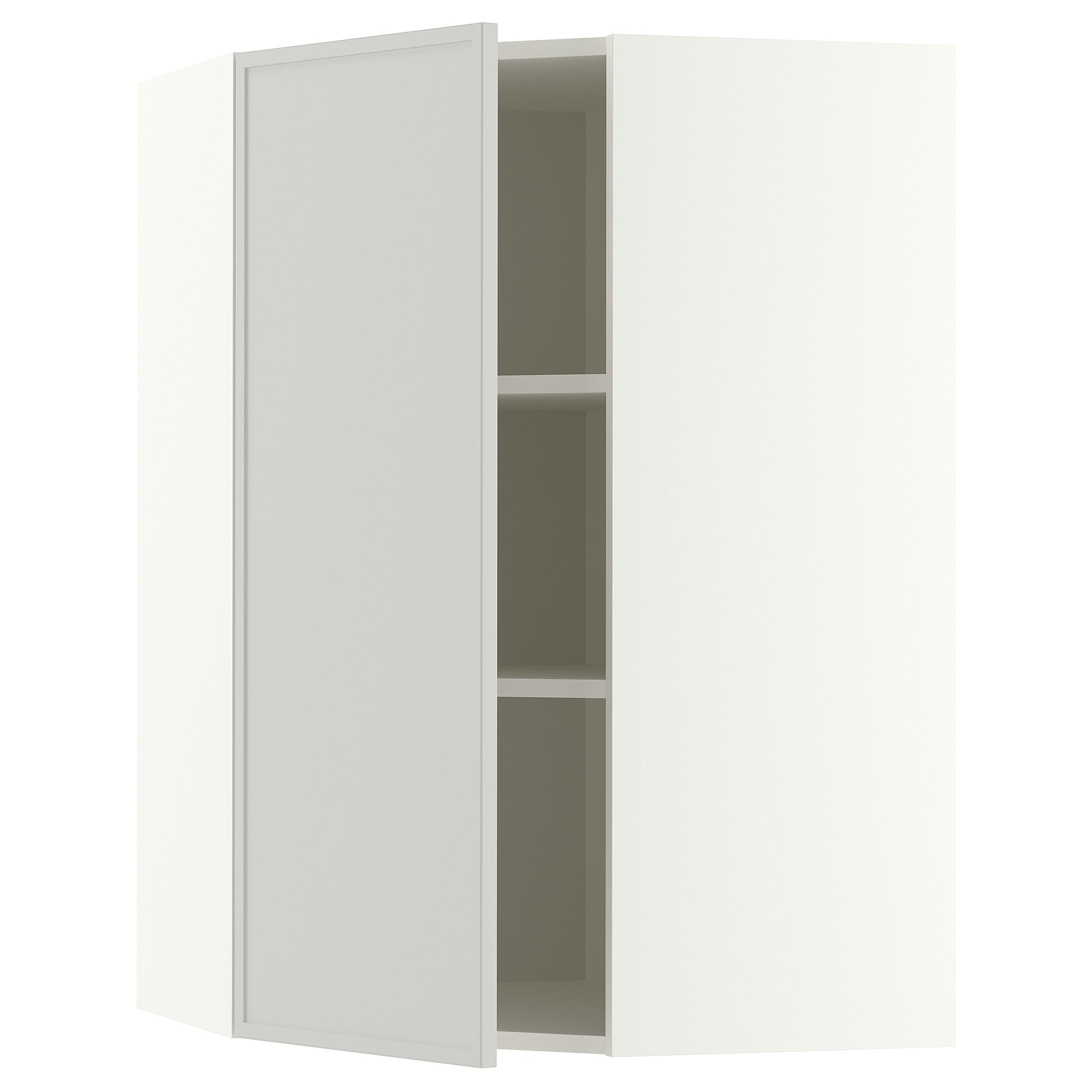METOD corner wall cabinet with shelves, white/Aspudden light grey, 68x100 cm