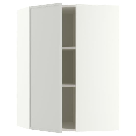 METOD corner wall cabinet with shelves, white/Aspudden light grey, 68x100 cm