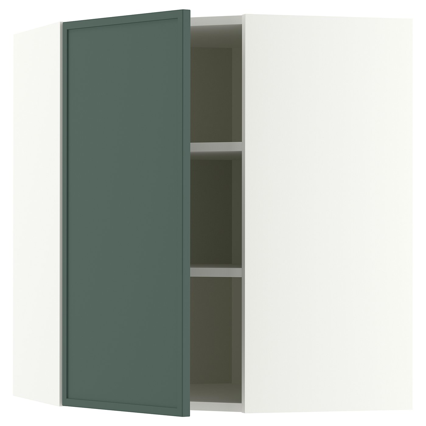 METOD corner wall cabinet with shelves, white/Aspudden dark grey-green, 68x80 cm