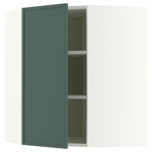 METOD corner wall cabinet with shelves, white/Aspudden dark grey-green, 68x80 cm