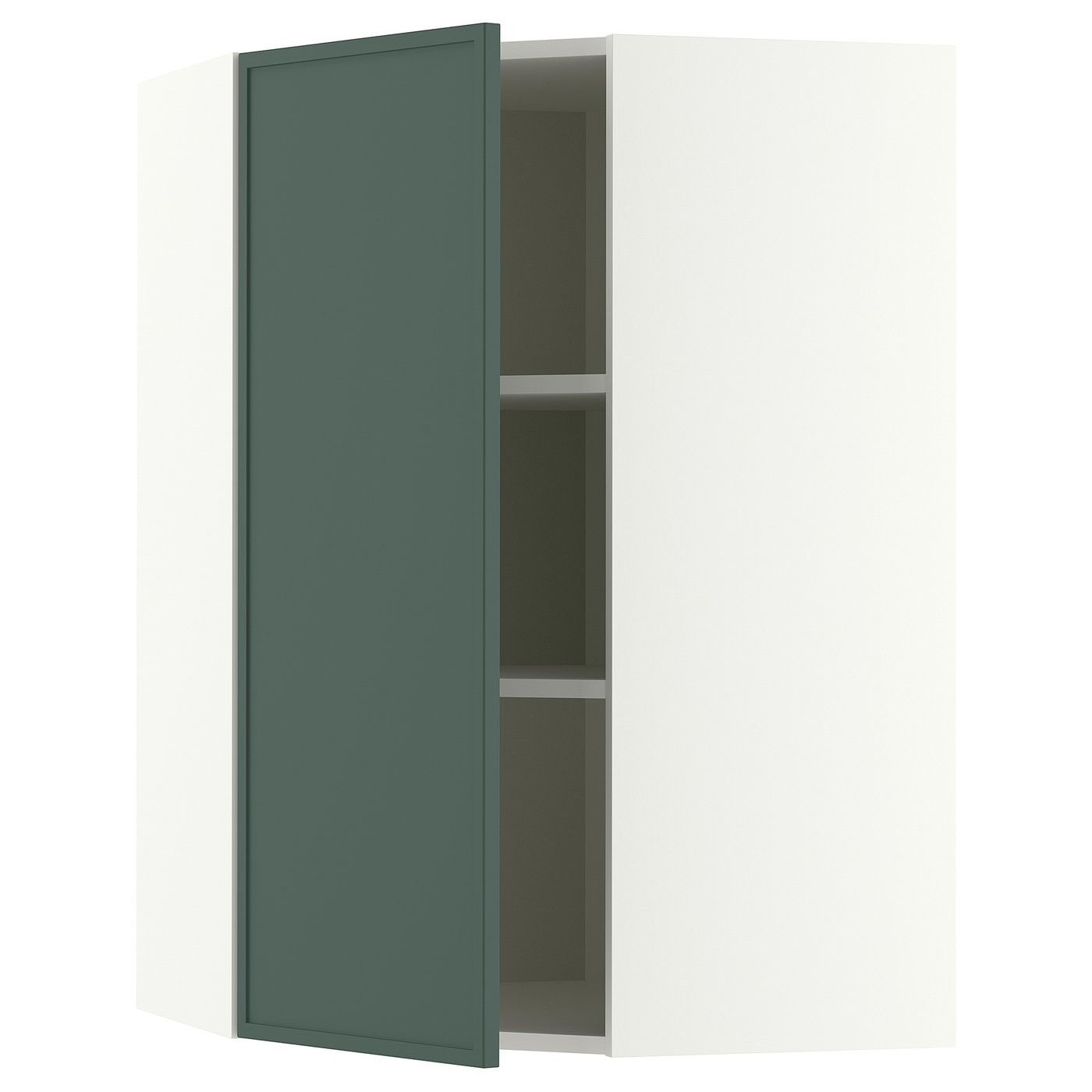 METOD corner wall cabinet with shelves, white/Aspudden dark grey-green, 68x100 cm