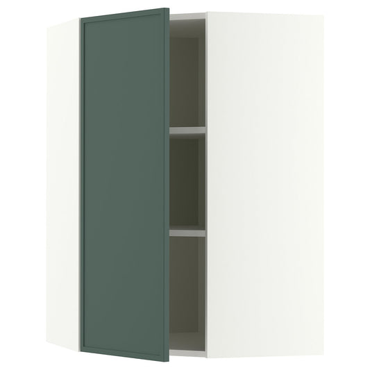 METOD corner wall cabinet with shelves, white/Aspudden dark grey-green, 68x100 cm