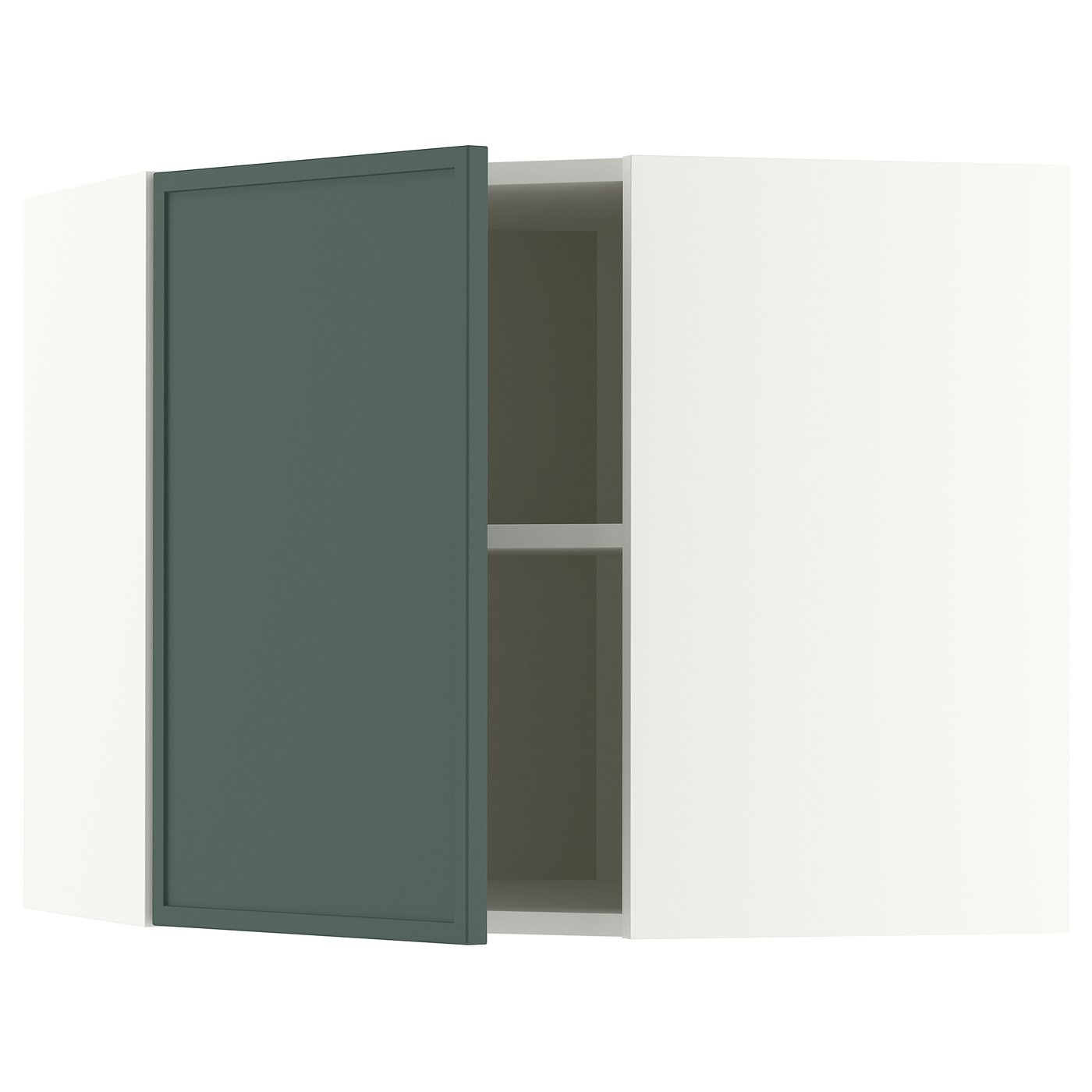 METOD corner wall cabinet with shelves, white/Aspudden dark grey-green, 68x60 cm
