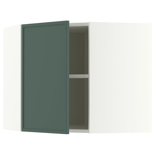 METOD corner wall cabinet with shelves, white/Aspudden dark grey-green, 68x60 cm