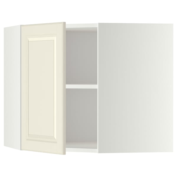 METOD corner wall cabinet with shelves, white/Bodbyn off-white, 68x60 cm