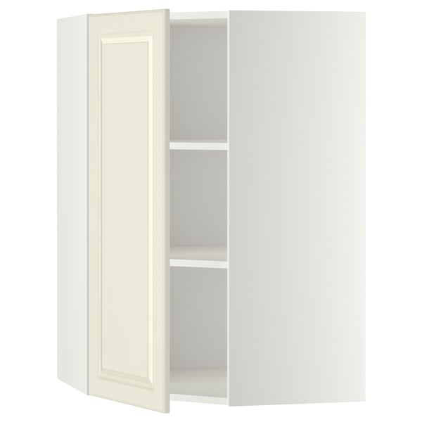 METOD corner wall cabinet with shelves, white/Bodbyn off-white, 68x100 cm