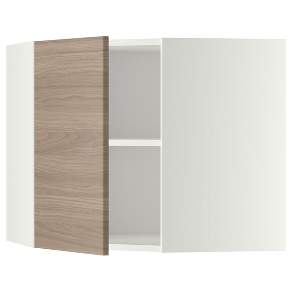 METOD corner wall cabinet with shelves, white/Brokhult light grey