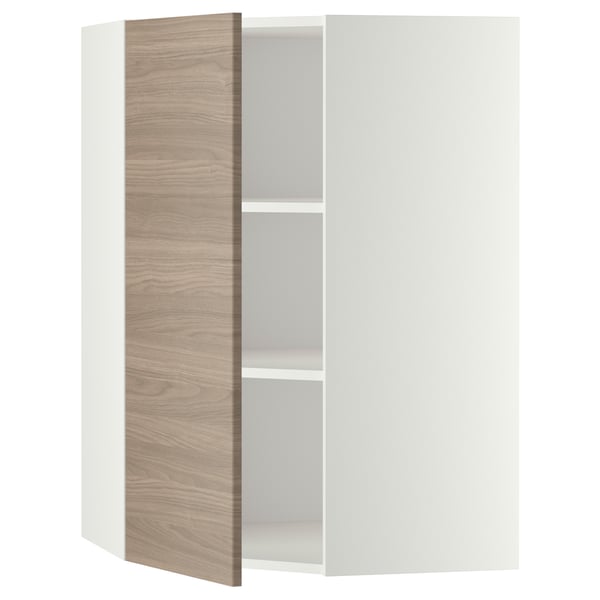 METOD corner wall cabinet with shelves, white/Brokhult light grey