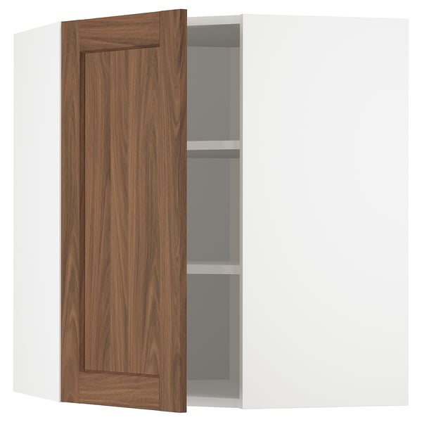 METOD corner wall cabinet with shelves, white Enköping/brown walnut effect, 68x80 cm
