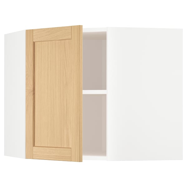METOD corner wall cabinet with shelves, white/Forsbacka oak, 68x60 cm