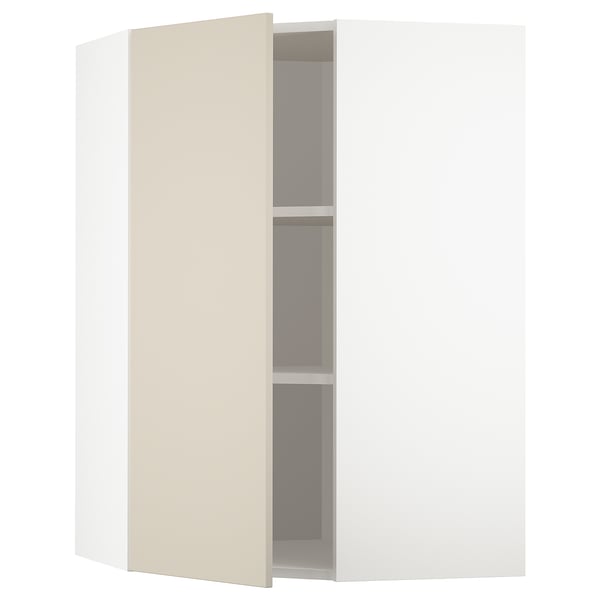 METOD corner wall cabinet with shelves, white/Havstorp beige, 68x100 cm