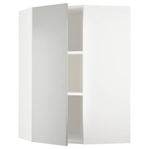 METOD corner wall cabinet with shelves, white/Havstorp light grey, 68x100 cm