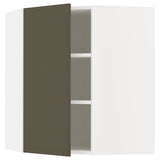 METOD corner wall cabinet with shelves, white/Havstorp brown-beige, 68x80 cm