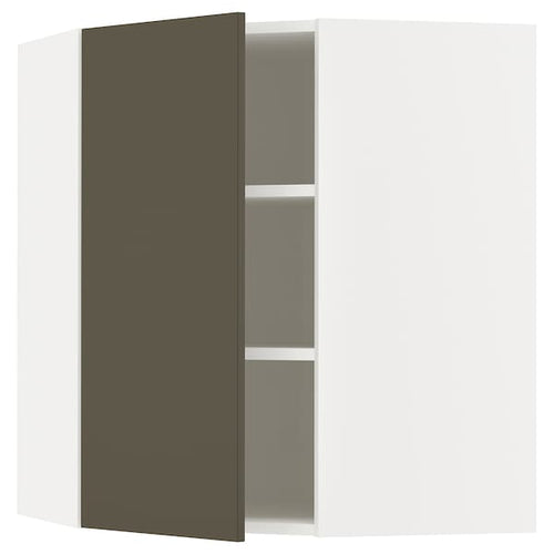 METOD corner wall cabinet with shelves, white/Havstorp brown-beige, 68x80 cm